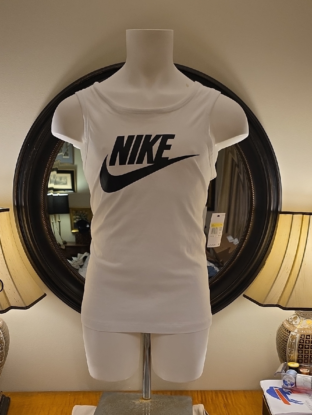 Nike Women’s White Tank with Black Swoosh Logo